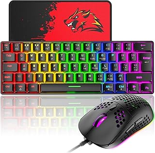 60% Wired Gaming Keyboard and Mouse Combo 62 Key 19 Rainbow LED Backlit Mechanical Keyboard with Full Anti-ghosting Red Switch Type-C RGB Lightweight Gaming Mouse 6400 DPI for PC/Mac Gamer(Black)