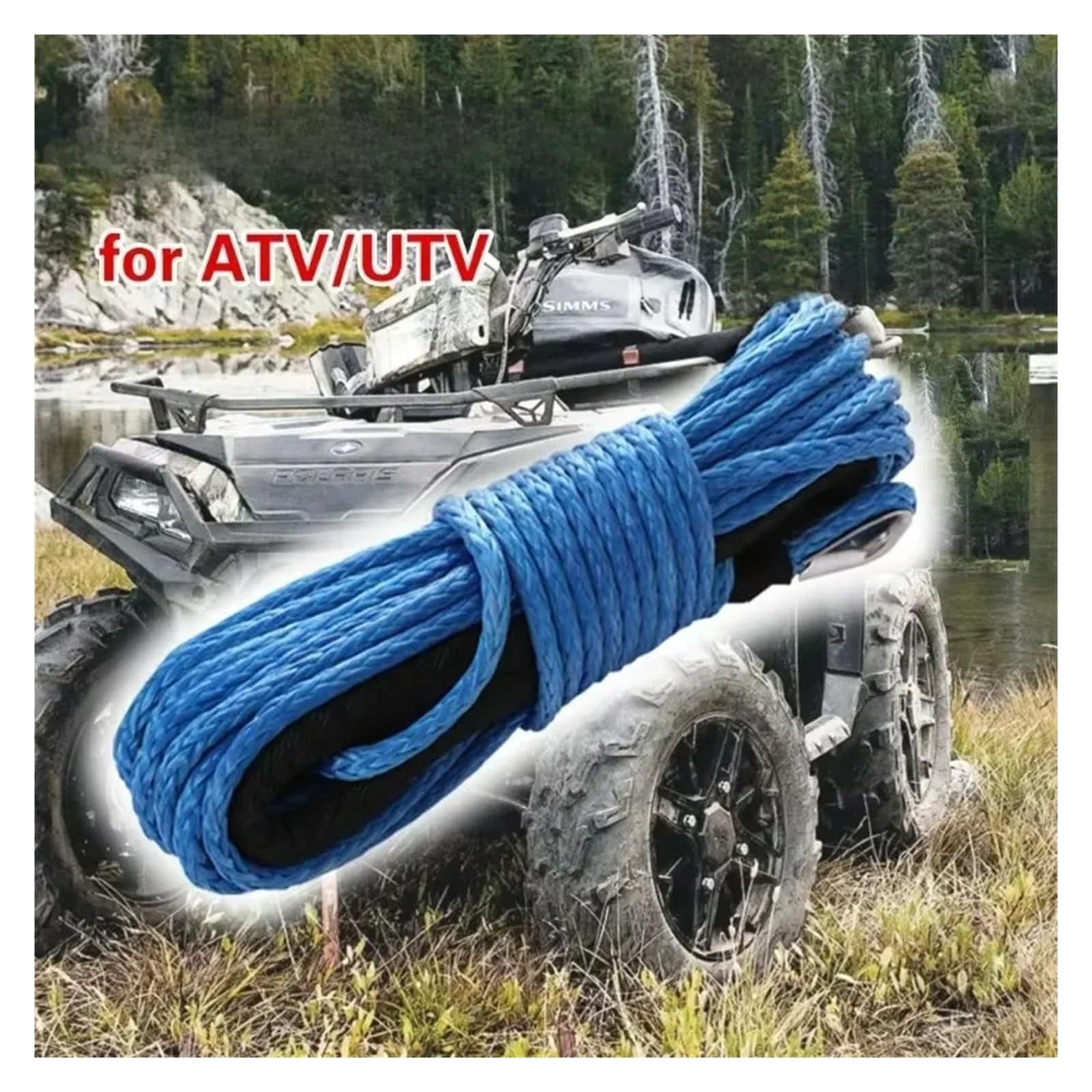 Syntetyczna lina wyciągarki 6 mm x 15 m z czarnym rękawem ochronnym, 7700LBs, wytrzymała linka holownicza do pojazdów terenowych ATV UTV Wysoka wytrzymałość(Blue)
