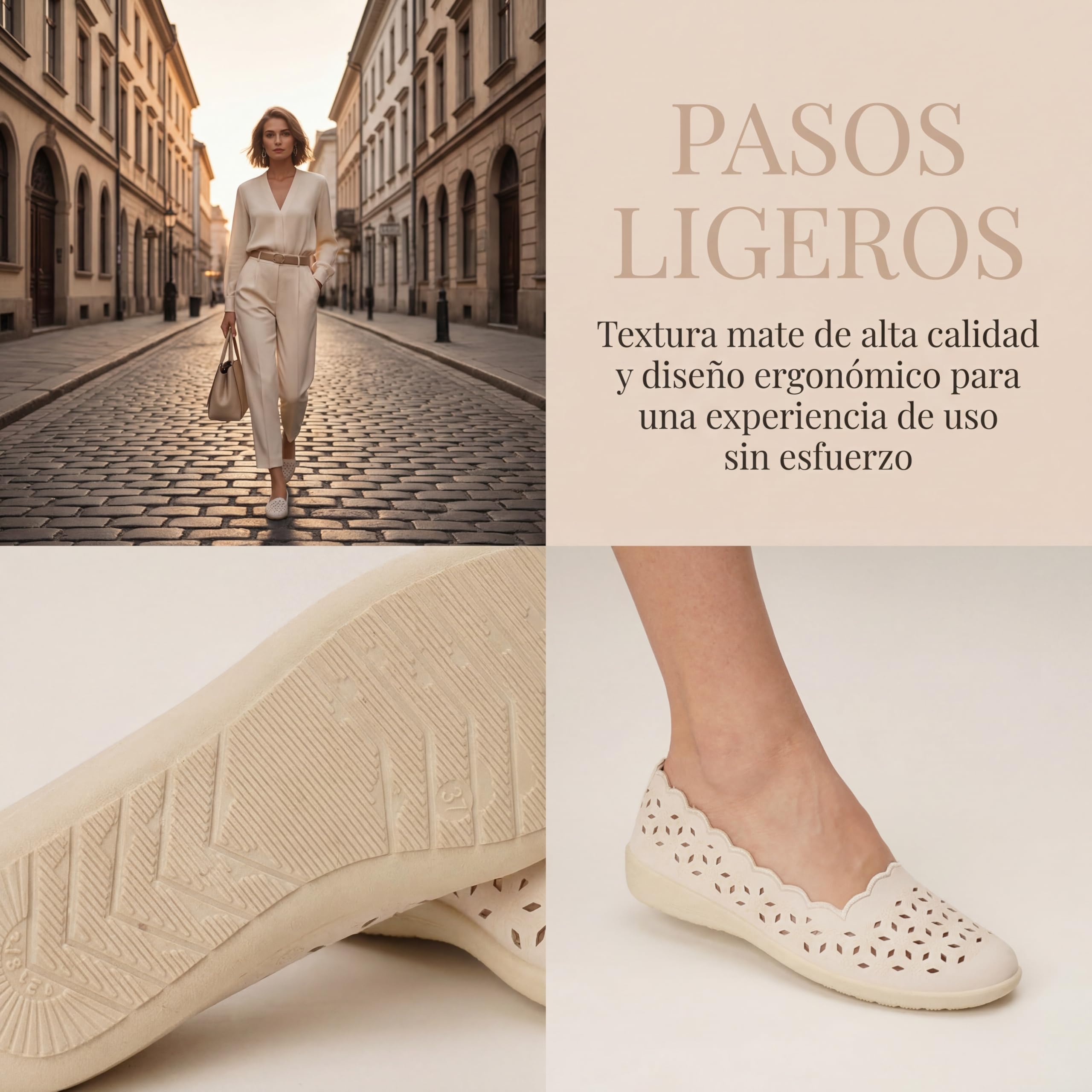 GLAMORA Bailarinas Cuña Baja Manoletinas Caladas Verano Cómodas Transpirables Antideslizantes Calzado Ligero Suela Flexible Troqueladas Ultraligeras Confort Plantilla Acolchada