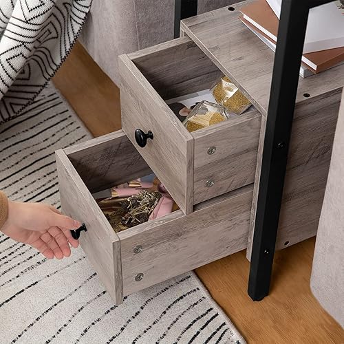 Miniatura 16 de HOOBRO Mesa auxiliar, mesa de silla estrecha con cajón y estante de almacenamiento abierto, mesita de noche para espacios pequeños, construcción