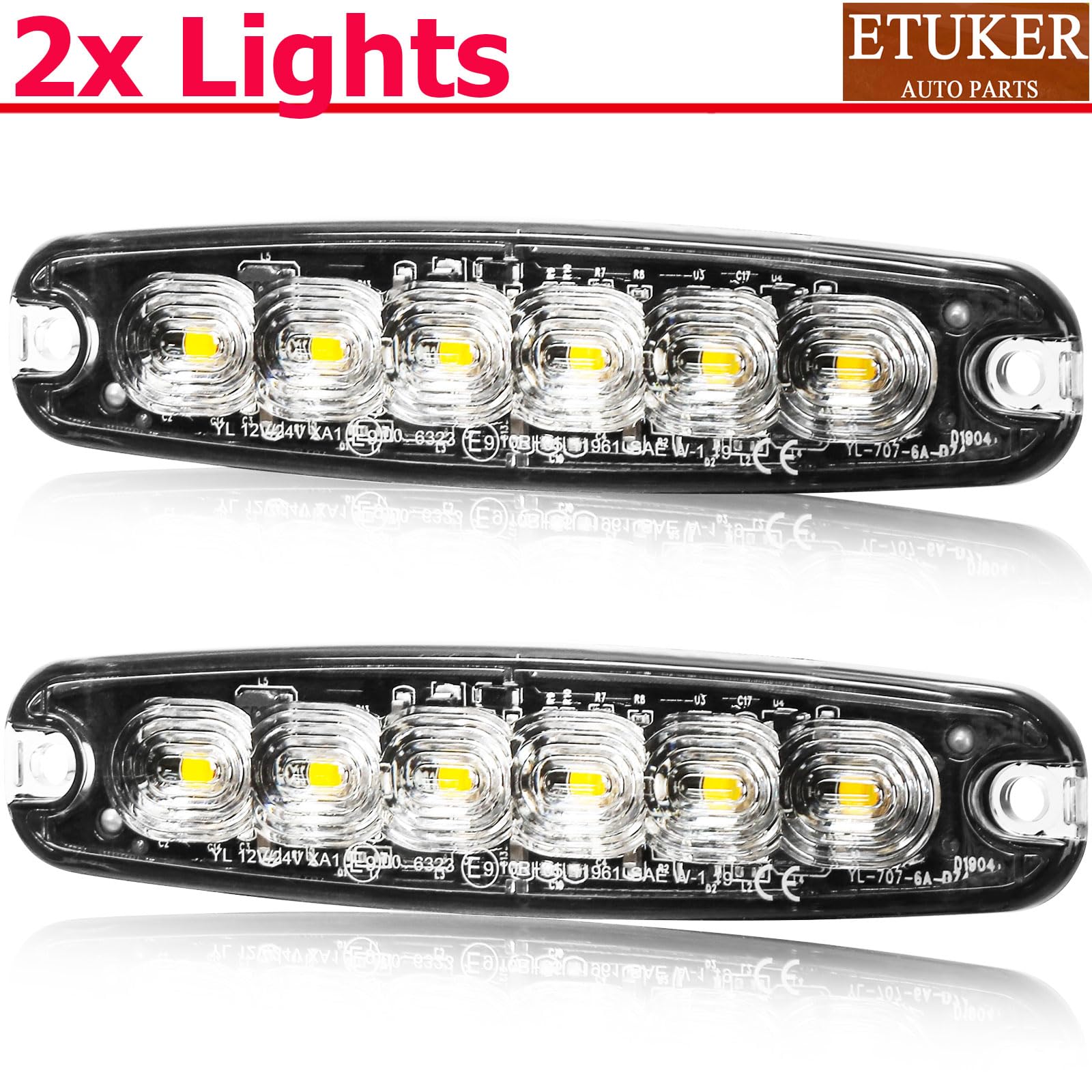 2x 6LED Luces De Advertencia de Peligro Emergencia Baliza Luz Ambar 12/24V Homologados para Camión Remolque Vehículo