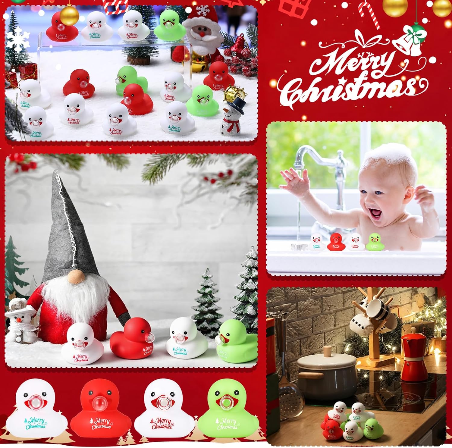 Junkin 100 Pcs Merry Christmas Rubber Ducks Bulk Mini Rubber Ducks Small Duck Bulk Xmas Gift for Halloweens Party Favors (Blow Bubbles Duck)