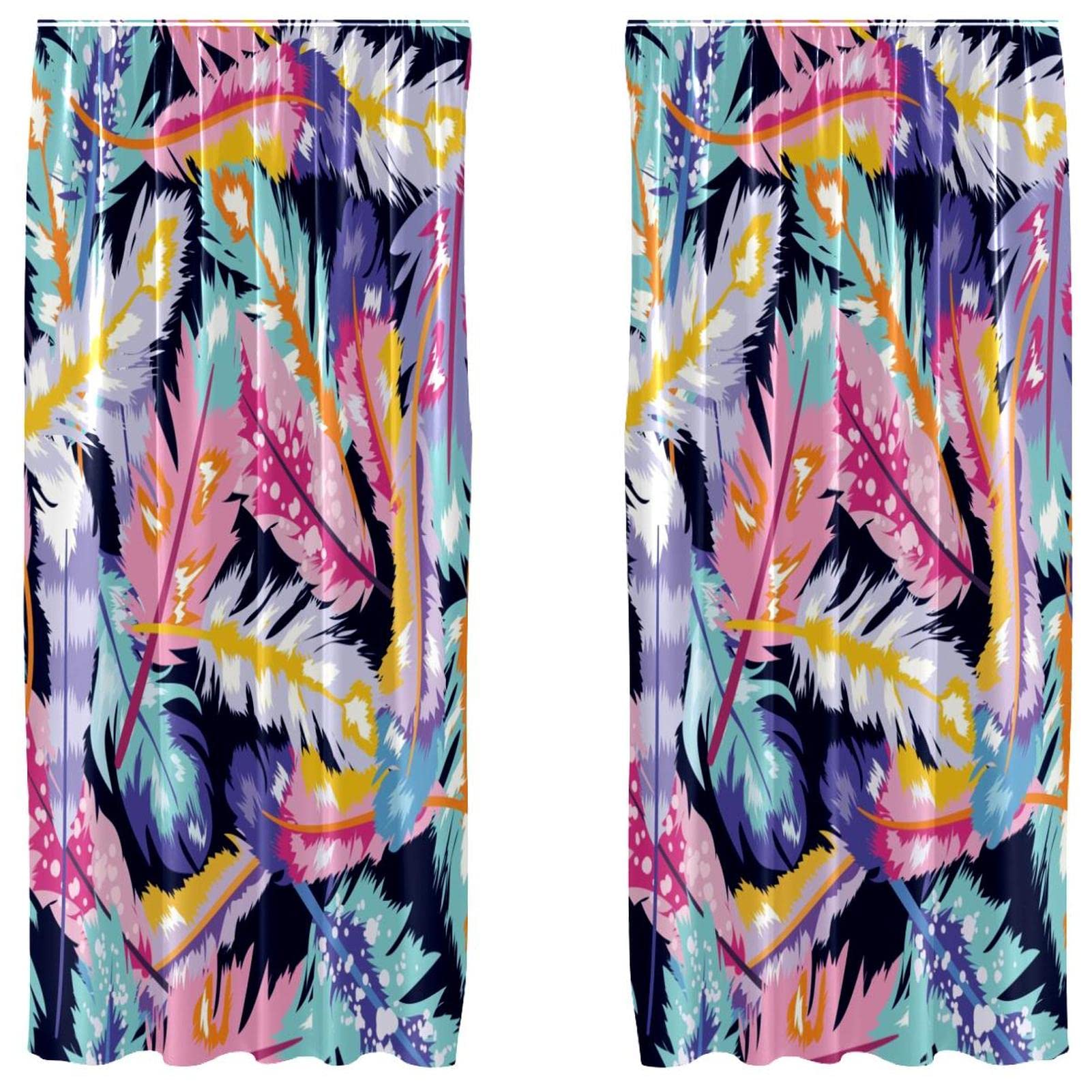Juego de 2 paneles de cortinas ligeras de 55 x 84 pulgadas con estampado de plumas