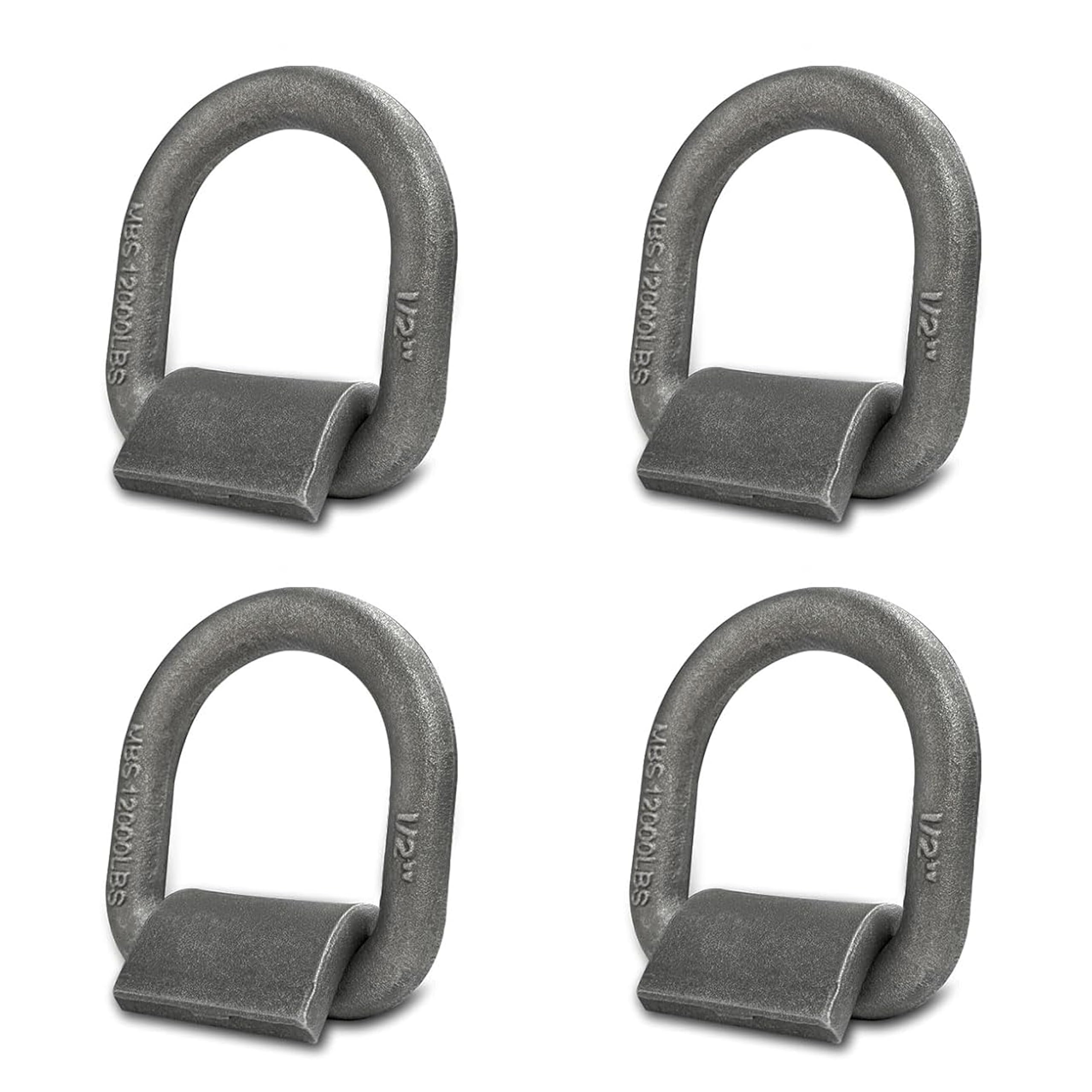 Anillo en D forjado soldado resistente, anillo en D de 1,27 cm, ancho de amarre para remolque, camión, carga, RV, ATV, aplicaciones agrícolas y más MBS: 12000 libras, paquete de 4