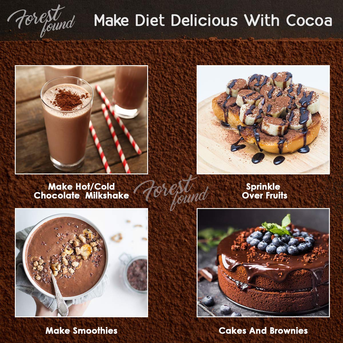 Forest Found 100% Pure & Natural Unsweetened Dark Cocoa Powder for Cake and Chocolate Making (500 Gm)