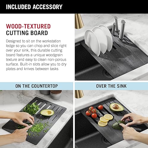 Miniatura 10 de DELTA FAUCET DELTA Everest 75B933-30S-BL - Fregadero de cocina compuesto de granito de 30 pulgadas con reborde de flujo de trabajo y accesorios en