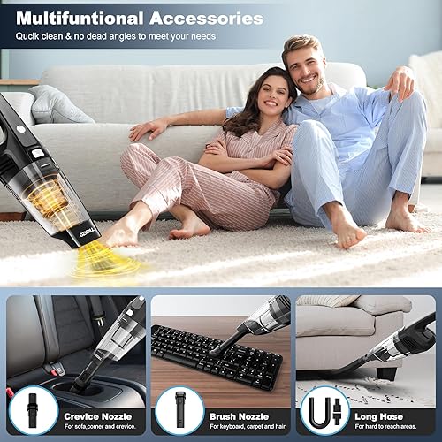 Miniatura 3 de Aspiradora de mano inalámbrica, 14500 PA potente aspiradora de mano con motor sin escobillas, aspiradora de coche recargable y portátil para el