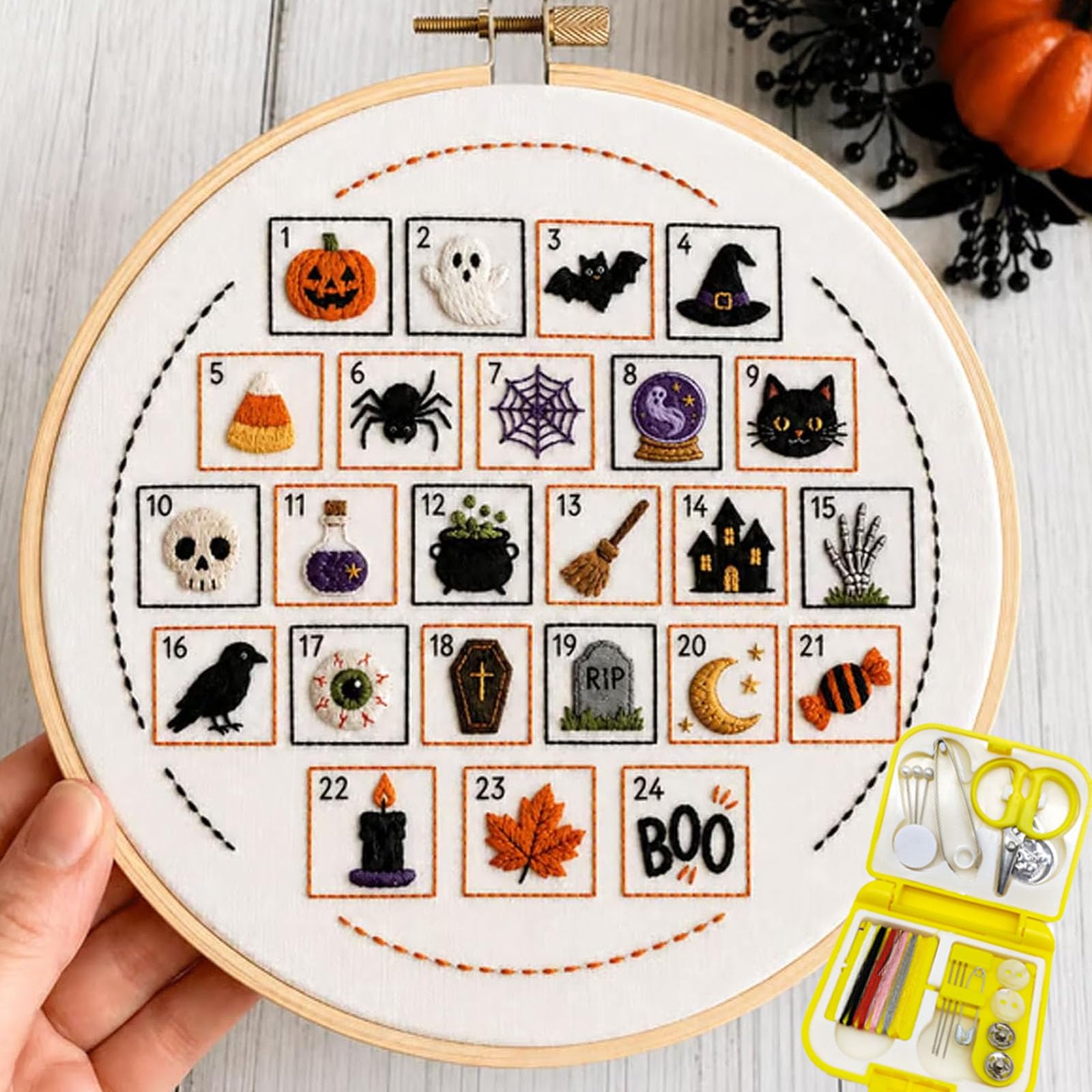 Kit di ricamo del calendario dell'Avvento di Halloween, fatto a mano (2pcs)