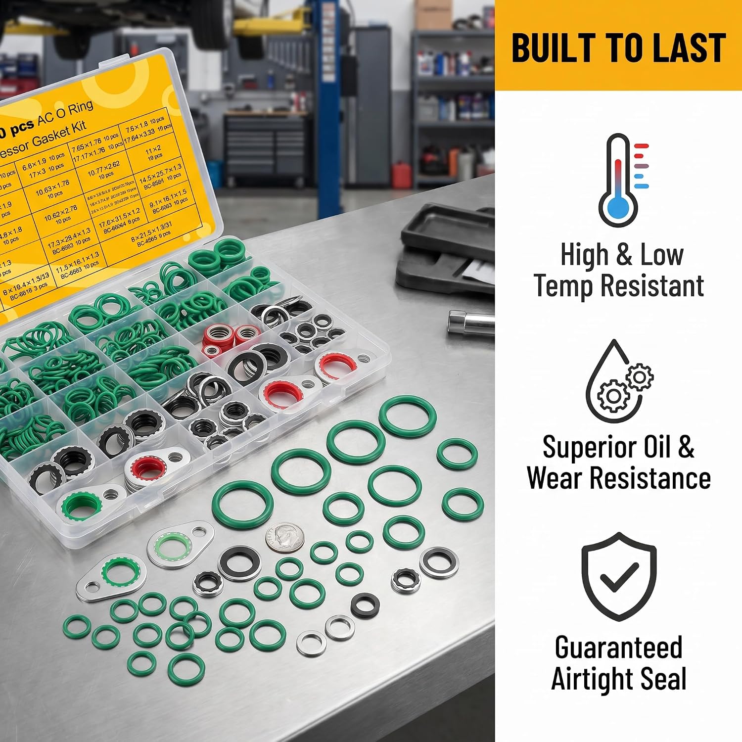 WZP 265 Pcs AC O Ring & Gasket Seal Kit for R134a, Durable Conditioning System Compressor Gasket Seal Set with 18 Sizes Rubber Gaskets & 12 Sizes Spacers, Professional AC Compressor Gaskets Kits