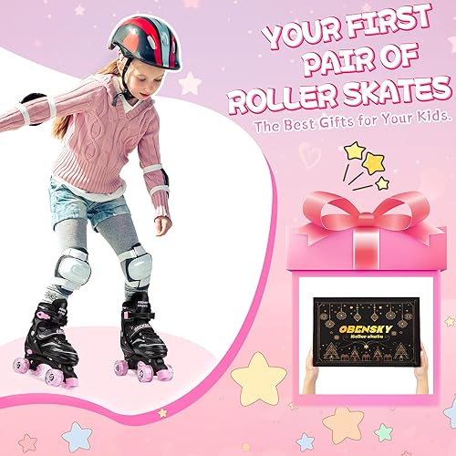 Miniatura 6 de Patines para niños de 3 a 12 años, 4 tamaños ajustables para niños con 8 ruedas iluminadas, patines para niñas Rosa (Sakura