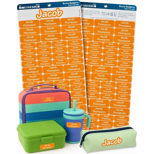 Personalized Daycare Name Labels for Kids (120 Labels) Custom Label for Clothing Tag - Waterproof Name Stickers for Clothing Tags, Bottles, Backpacks and School Supplies (Bright Orange)