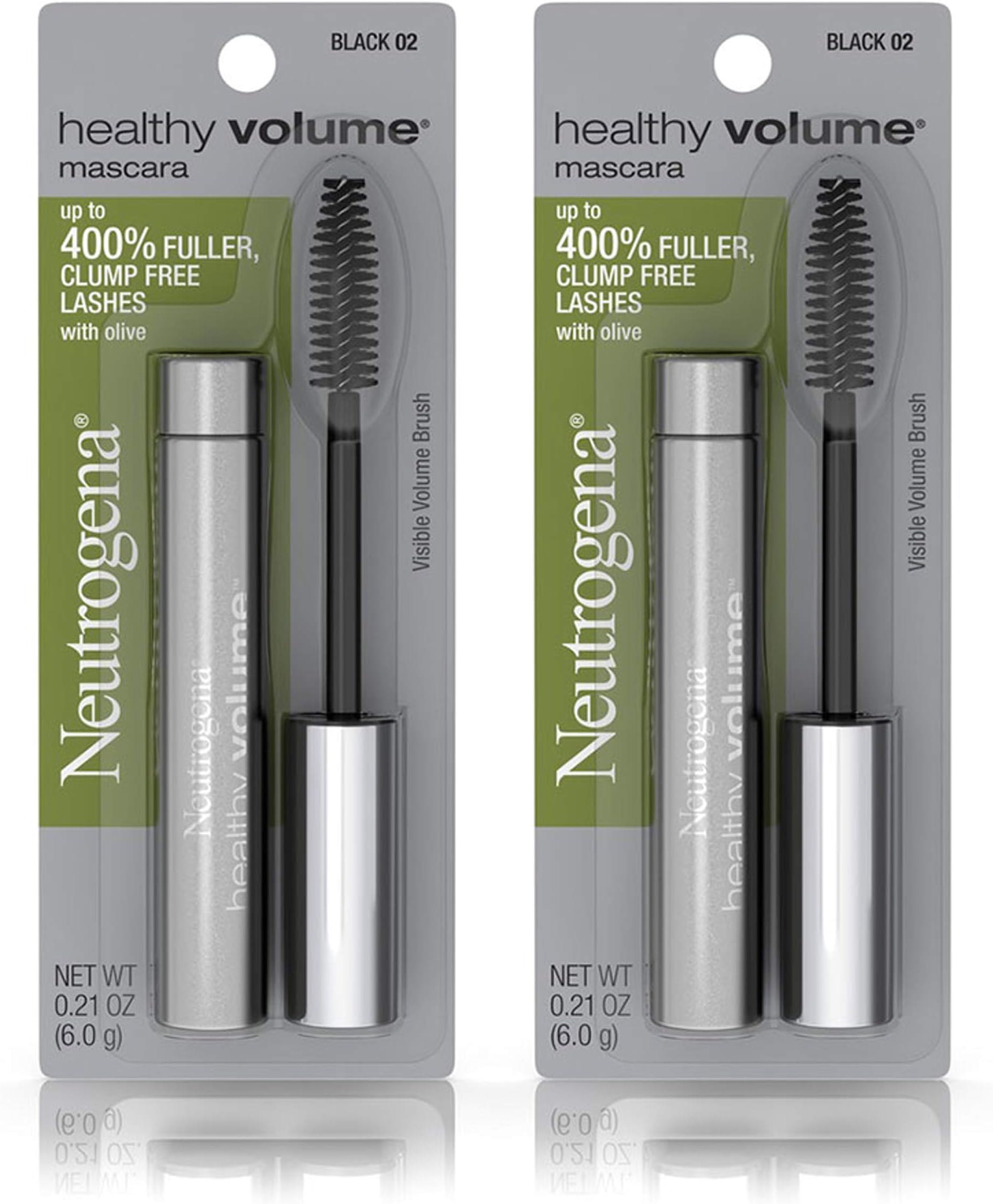 Neutrogena Healthy Volume Lash-Plumping Mascara, Volumizing and Conditioning Mascara with Olive Oil to Build Fuller Lashes, Clump-, Smudge- and Flake-Free, Black 02, 0.21 oz (Pack of 2)