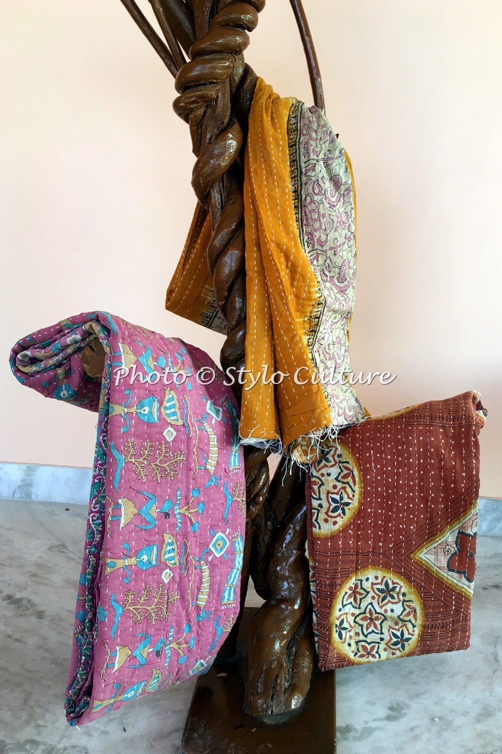 Indian Vintage Handmade Quilts Twin Printed Kantha Bengali Gudri Quilt Vintage Blankets Throws Wholesale Vintage Ralli Gudri lot of 3 Pc