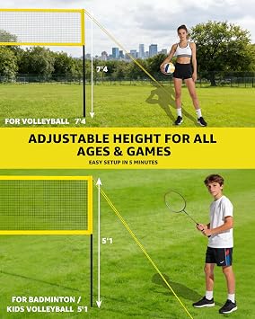 VICHTOP 4 Square Volleyball Game Set - 4 Way Cross Net for Backyard & Beach