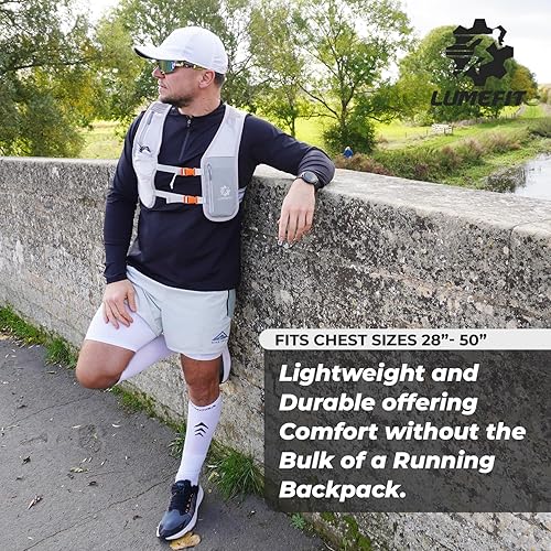 Miniatura 7 de LUMEFIT Chaleco para correr con soporte para teléfono, chaleco de hidratación con botella de agua, chaleco reflectante para hombres y mujeres,