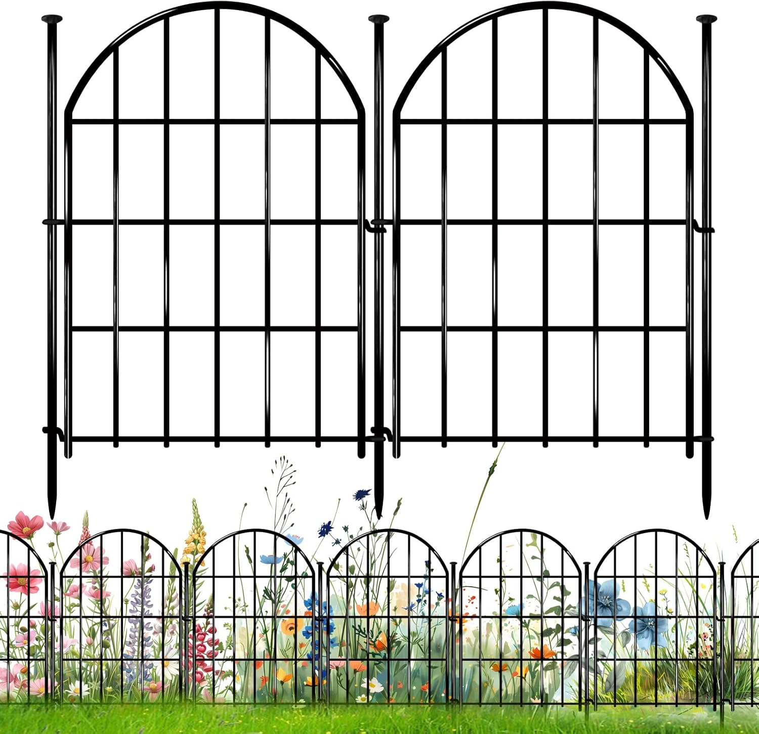 25 Panels Decorative Garden Fence, 50ft X 32in Rustproof Metal Animal Barrier Fence, No Dig Fence Garden Fence, Arched Flower Bed Edging Ornamental Wire Border Fencing for Outdoor Yard, Patio Decor