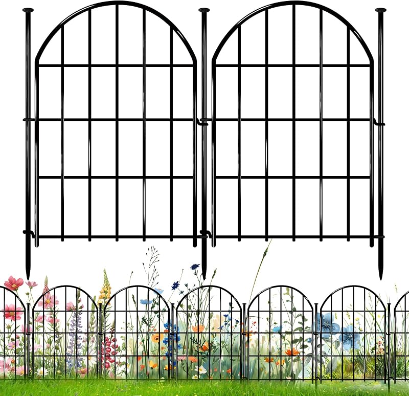 Paquete de 26 vallas decorativas para jardín, 22 pulgadas x 28 pies, borde arqueado sin excavación, borde de jardín, barrera de animales de metal inoxidable con estaca para perro, conejo, decoración de patio al aire libre
