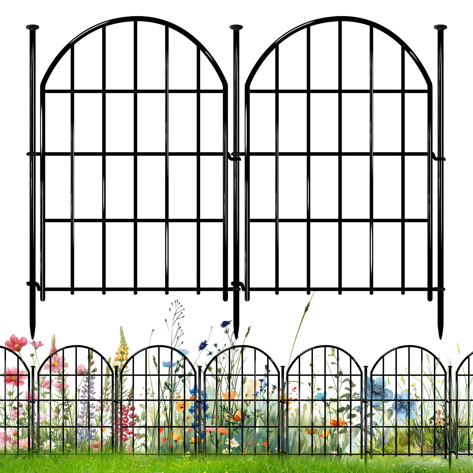 26 Pack Decorative Garden Fence, 22in X 28ft Arched No Dig Fence Border, Garden Edging Border, Rustproof Metal Animal Barrier with Ground Stake for Dog, Rabbit, Outdoor Yard Patio Decor