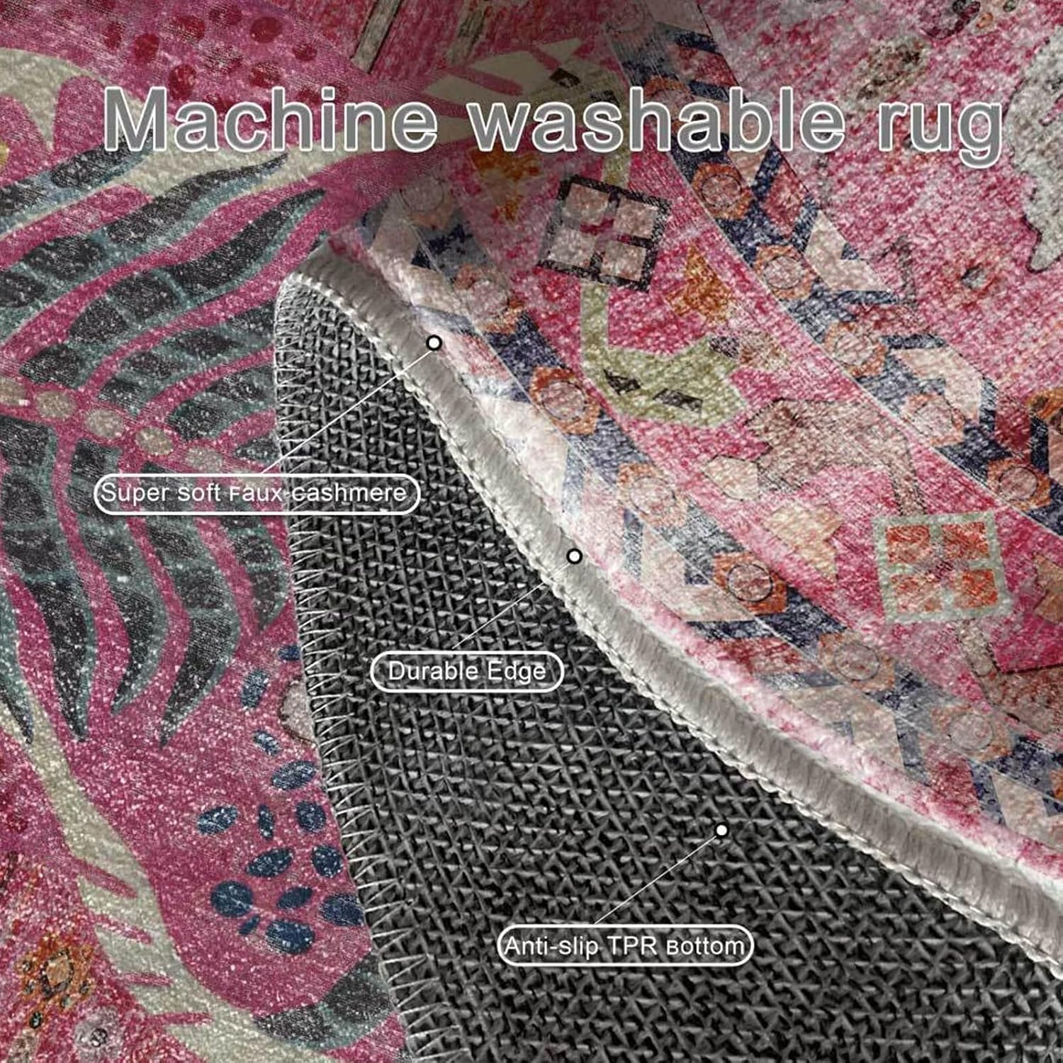 Round Tiger Area Rugs 4ft for Kids Room Dining Room Washable Pink Tibetan Tiger Animal Print Circle Throw Rug Non-Slip Floor Mats for Bedroom Home Decor