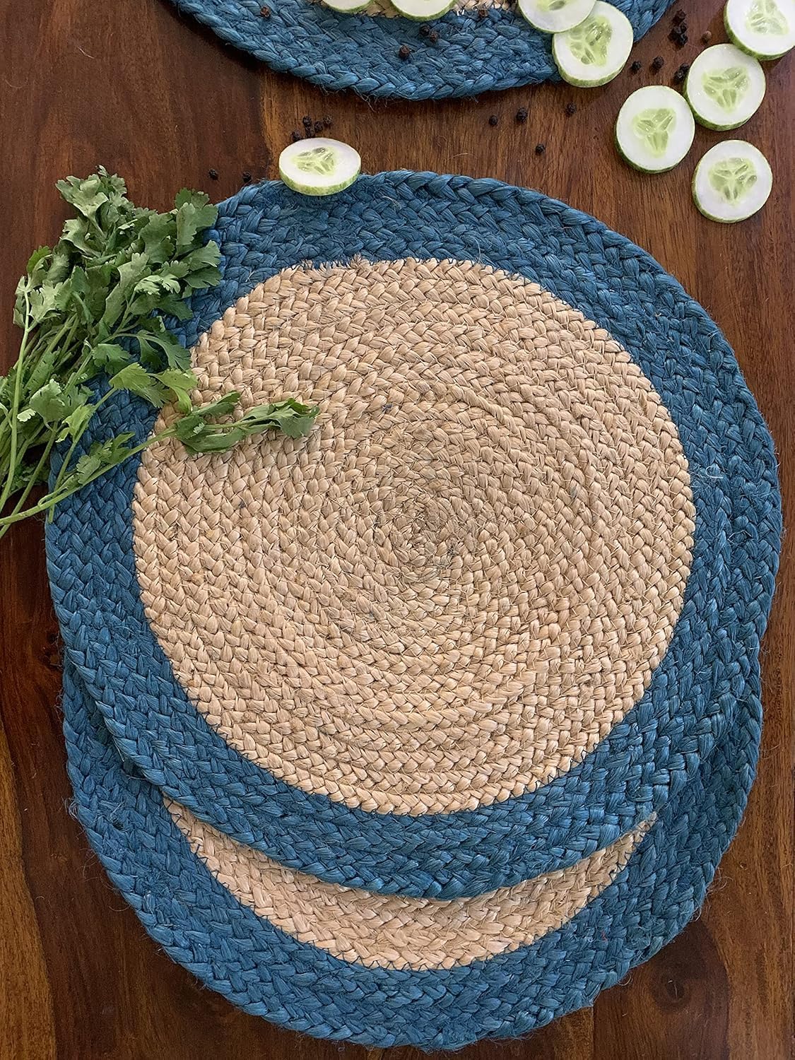 Round Woven Placemats - 100% Natural Jute Braided Placemats Set of 6 Reversible - Nonslip 13 inch Round Hand Woven Chargers for Dining Table Set of 6