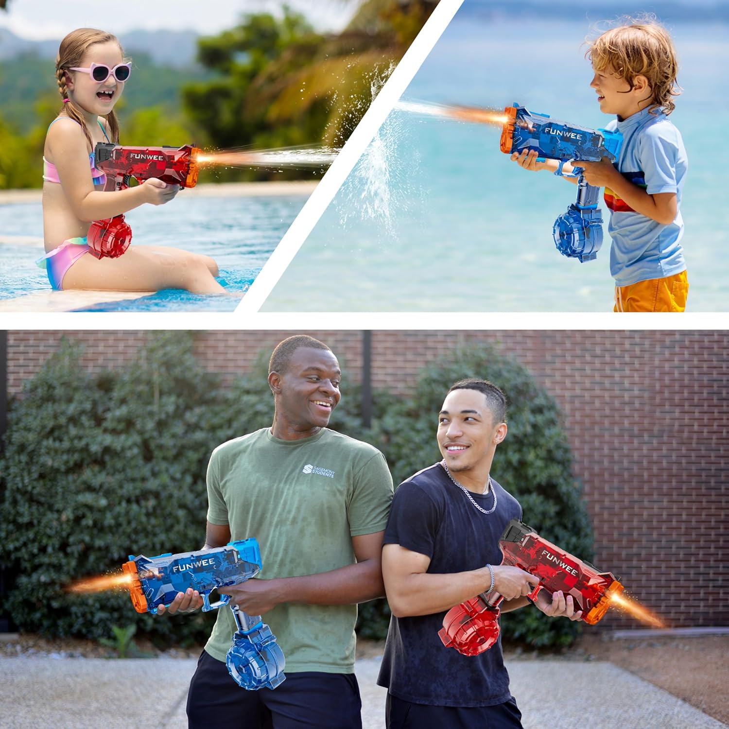 Funwee 2025 New Upgrade 2 Pack Electric Water Guns, Light Up Full Automatic Squirt Gun High Capacity 500+ Water Blasts, Long Range Water Blaster Soaker, Outdoor Pool Auto Water Toy for Adult Kid