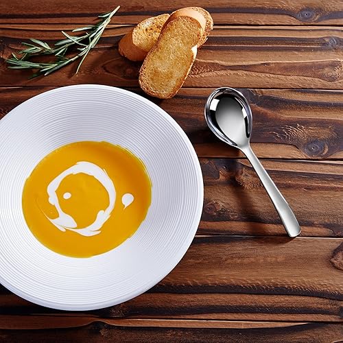 Miniatura 7 de KEAWELL Cucharas de sopa prémium de 7.3 pulgadas con asa de gancho, juego de 4, acero inoxidable 1810, cuenco hondo, perfectas para ramen, pho,