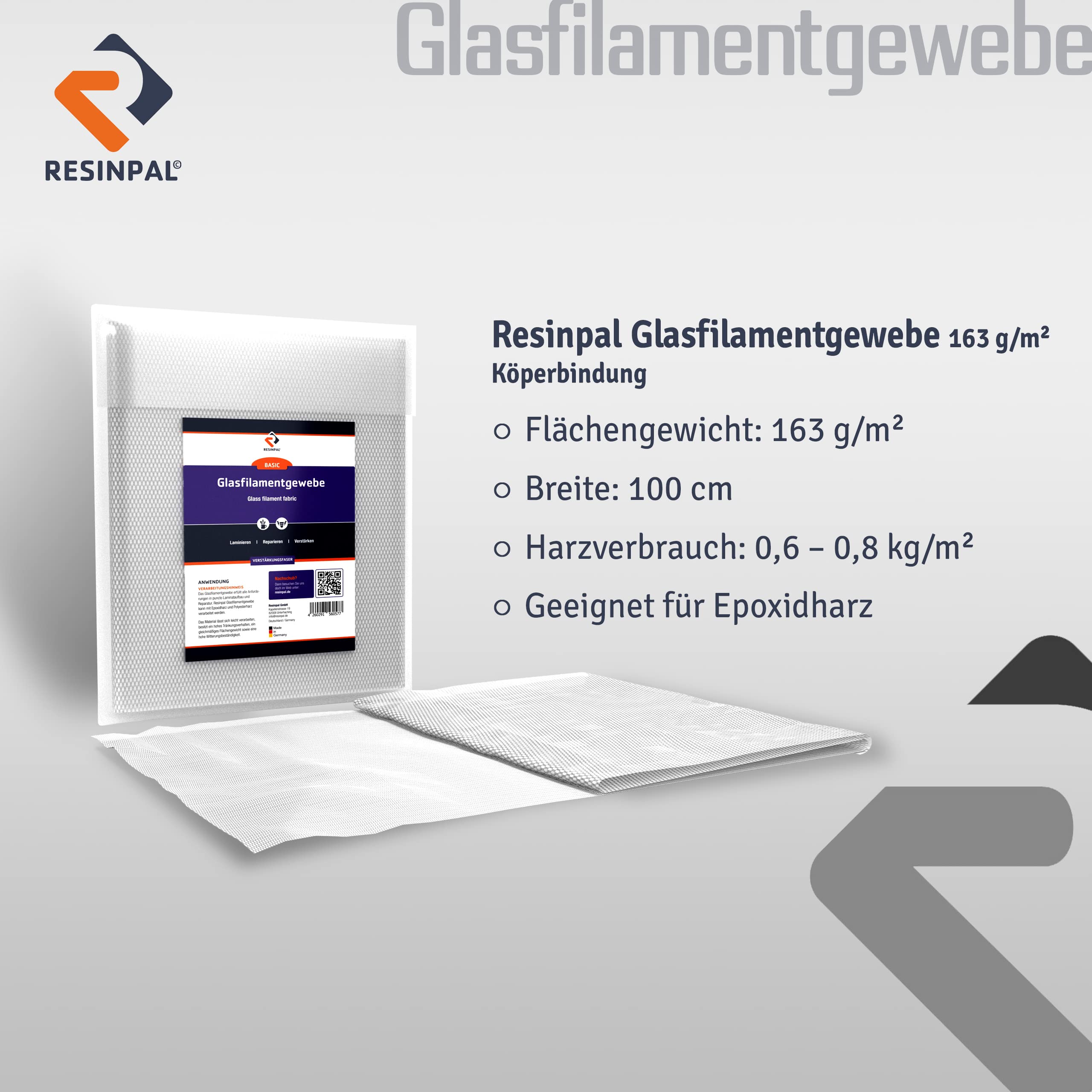 Glasfilamentgwebe Resinpal 5 m² | Glasgewebe 163 g/m² | Köperbindung | Verstärkungsfaser für Polyesterharz und Epoxidharz |