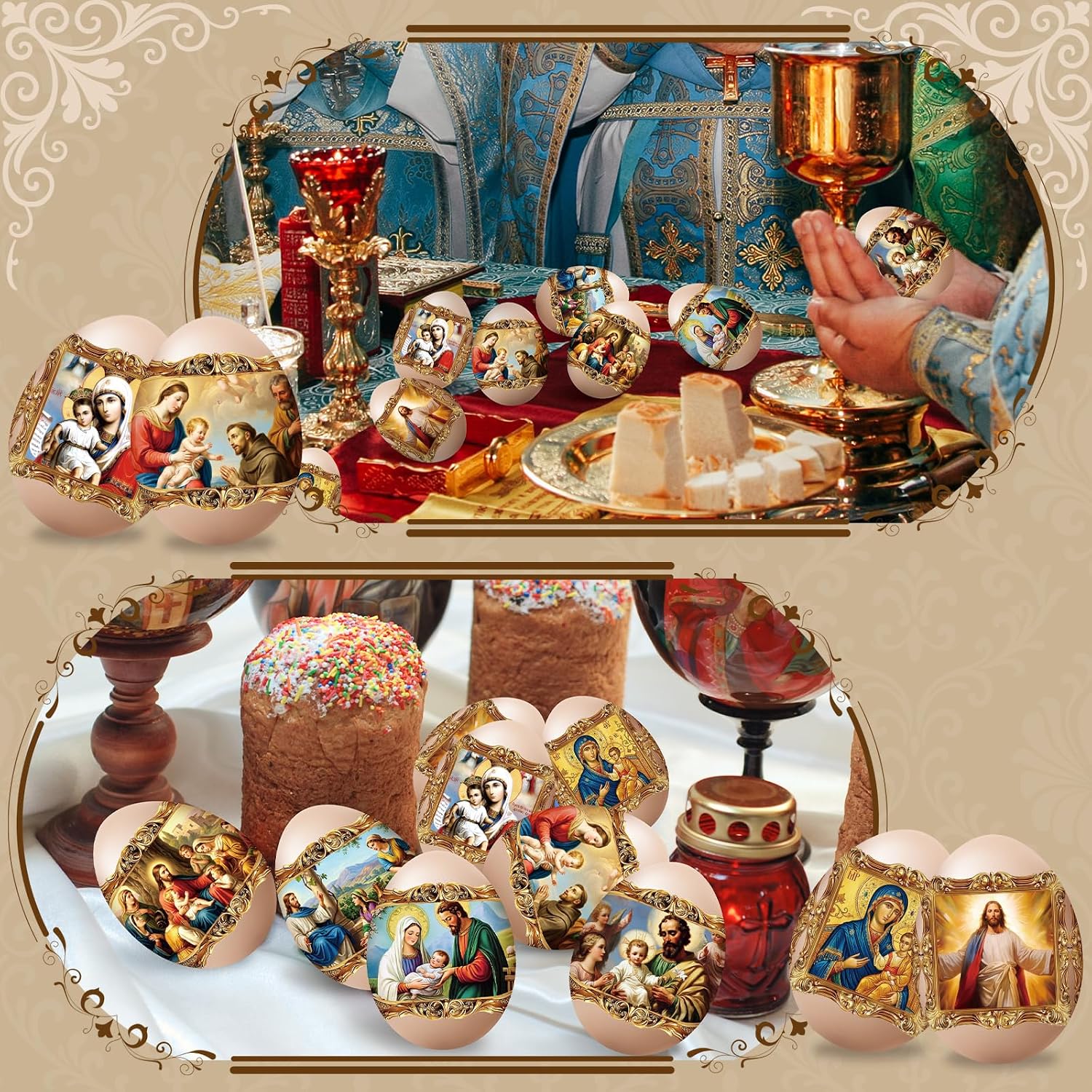 Eaasty 24 Pcs Orthodox Easter Egg Wraps Virgin Mary Jesus Icons Heat Shrink Sleeves Ukrainian Pysanky Supplies Traditional Easter Eggs Decorating Kit for Orthodox Party Decoration Eggs