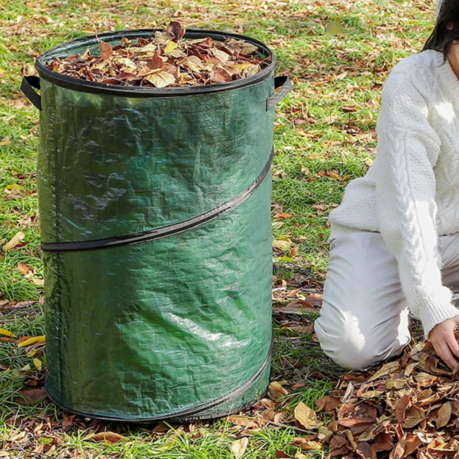 Cestino Pieghevole Spazzatura da Raccolta Foglie Espandibile E Richiudibile per Erbacce E Ramaglie Facile da Spostare Adatto a Lavori Giardino Viaggi Camping, Pe Senza Coperchio XL