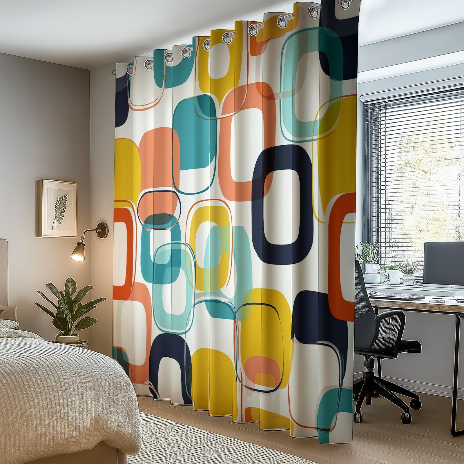 Rideaux Occultants Isolants Anti-Froid 91.5L X 160H cm (2 Panneaux), Design Géométrie Rétro Élégante, Tenture à Œillets Opaque pour Salon et Chambre, Coloré
