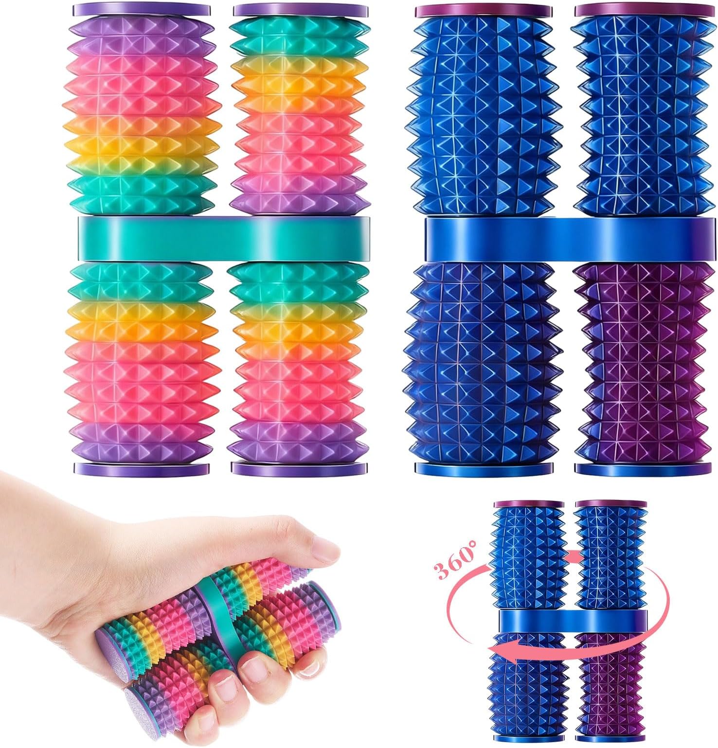 2 Pieces Pain Stim Fidget Toy for Adults, Rotating Spiky Sensory, 2025 Mini Fidget Toy, 3D Printed Spinner Pain Toys for Stress Relief Anxiety ADHD Autism Office, Novelty Gifts