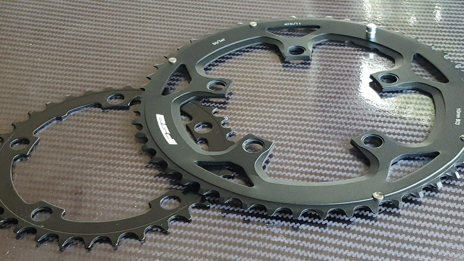 FSA (2x) Alloy Road Bike Chainrings 34 + 50 Tooth COMPACT 110mm 10/11s Road Bike (NEW) Shimano Compatible