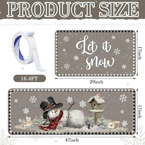 Miniatura 10 de Juego de 2 alfombras de cocina de invierno Let It Snow, tapetes de cocina con copos de nieve, muñeco de nieve para decoración de vacaciones en el