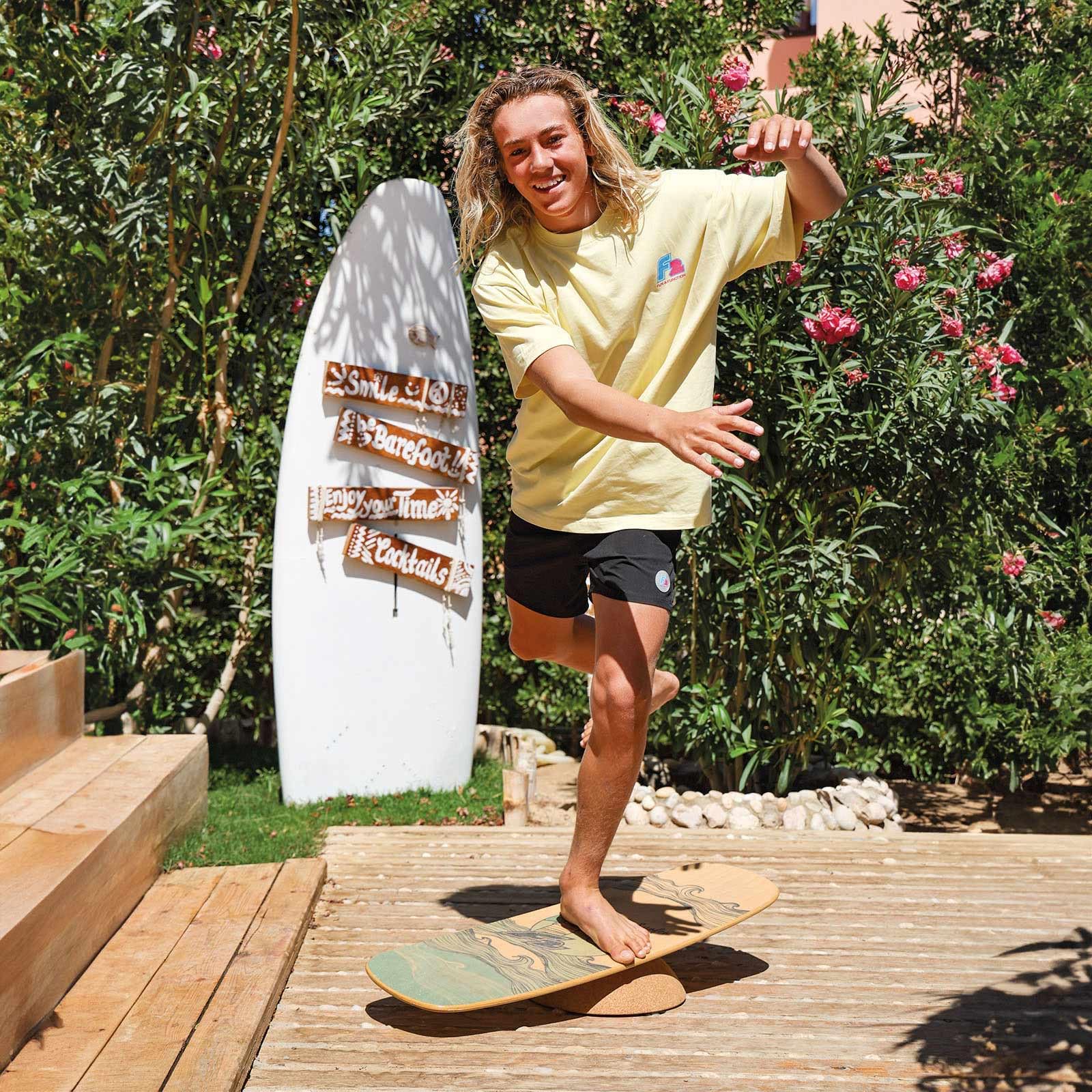 F2 Marken Balance Board Set mit Korkrolle oder Halbkugel 14 Modelle wählbar Rutschfestes Board Balance Training Fitness Holz 8 lagig Training und Spaß für Kinder und Erwachsene