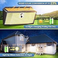 Vista 3 de Luces solares al aire libre mejoradas, 2 paquetes de 418 luces LED con sensor de movimiento, 3 modos de luz de seguridad, luz de pared solar