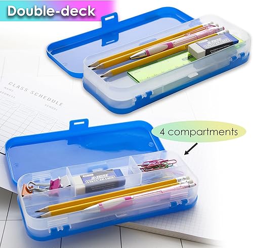 Miniatura 4 de BAZIC - Estuche de plástico para lápices de 8 pulgadas, caja de almacenamiento de doble cubierta, color brillante, organizador multiusos, paquete de