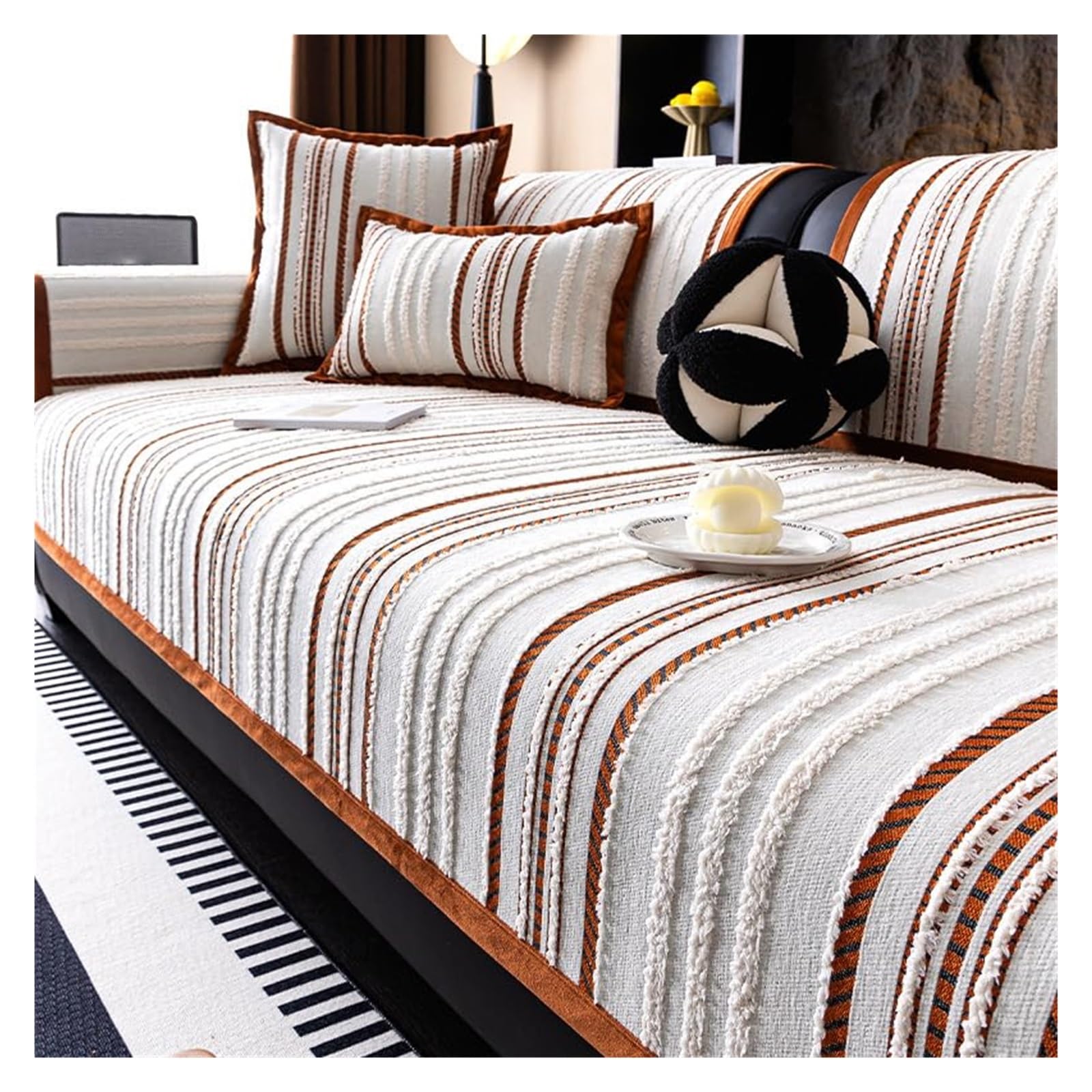 Housse de canapé chenille de luxe | Taie d'oreiller 30x50 rayures chic