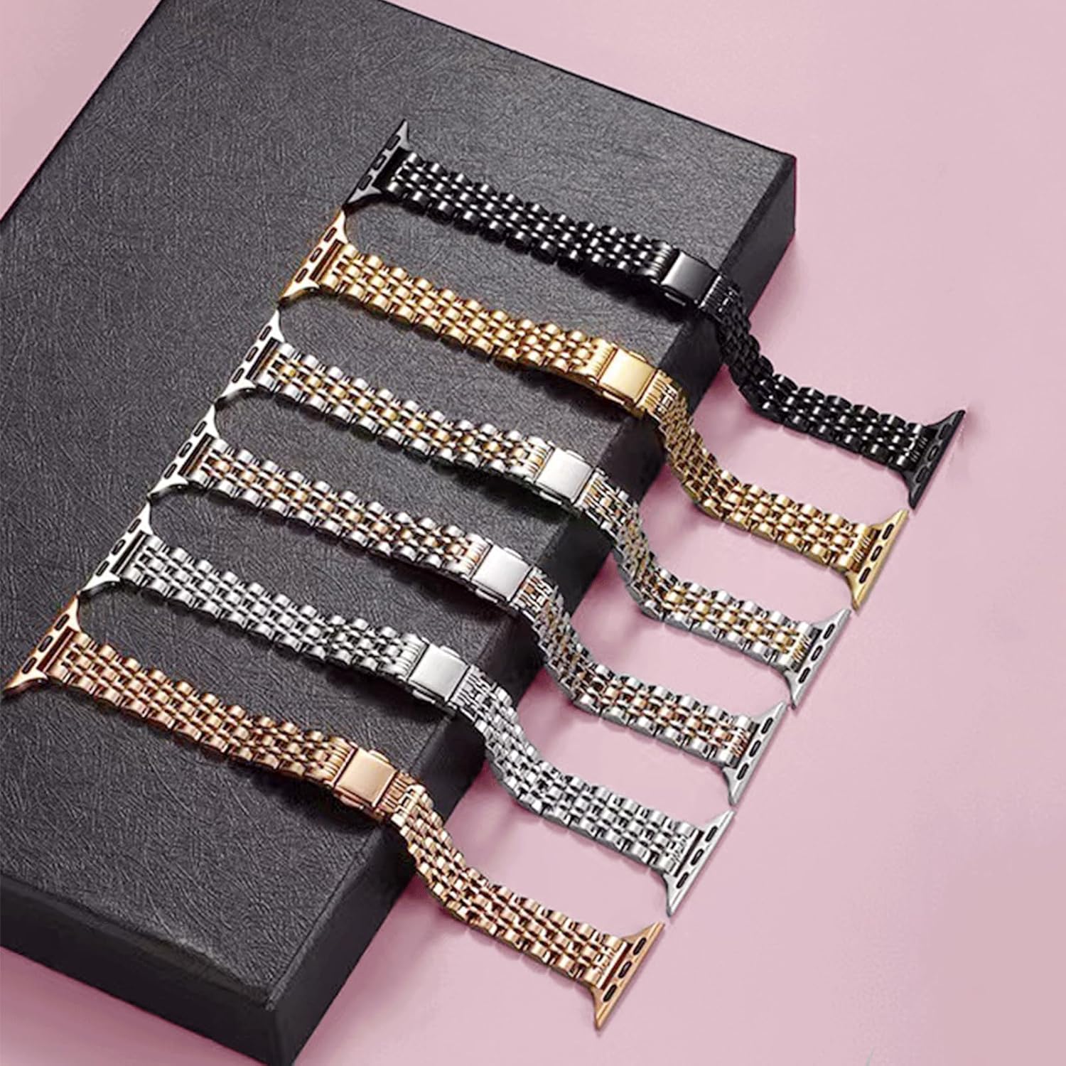 Slim Metal Band Compatible with Apple Watch Bands for Women, Series 11/10/9/8/7/6/5/4/3/2/1/SE, 46mm (S11/10), 45/44/42mm,Stainless Steel Bracelet, Black/Silver - Image 5