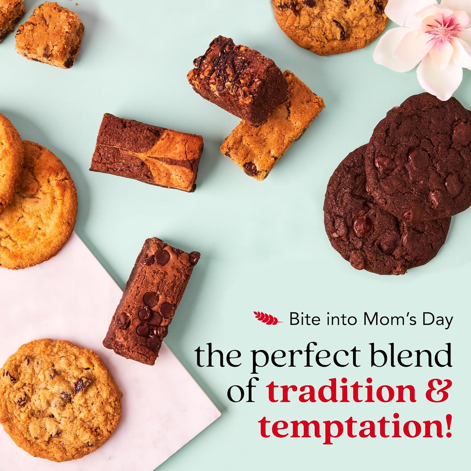 David’s Cookies Assorted Cookies & Brownies in Celebrate Moms Gift Tin - 12 Fresh-Baked Cookies (1.5oz) + 10 Individually Wrapped Brownies (2oz) - Delicious Gourmet Gift for Mom or Any Special Occasion
