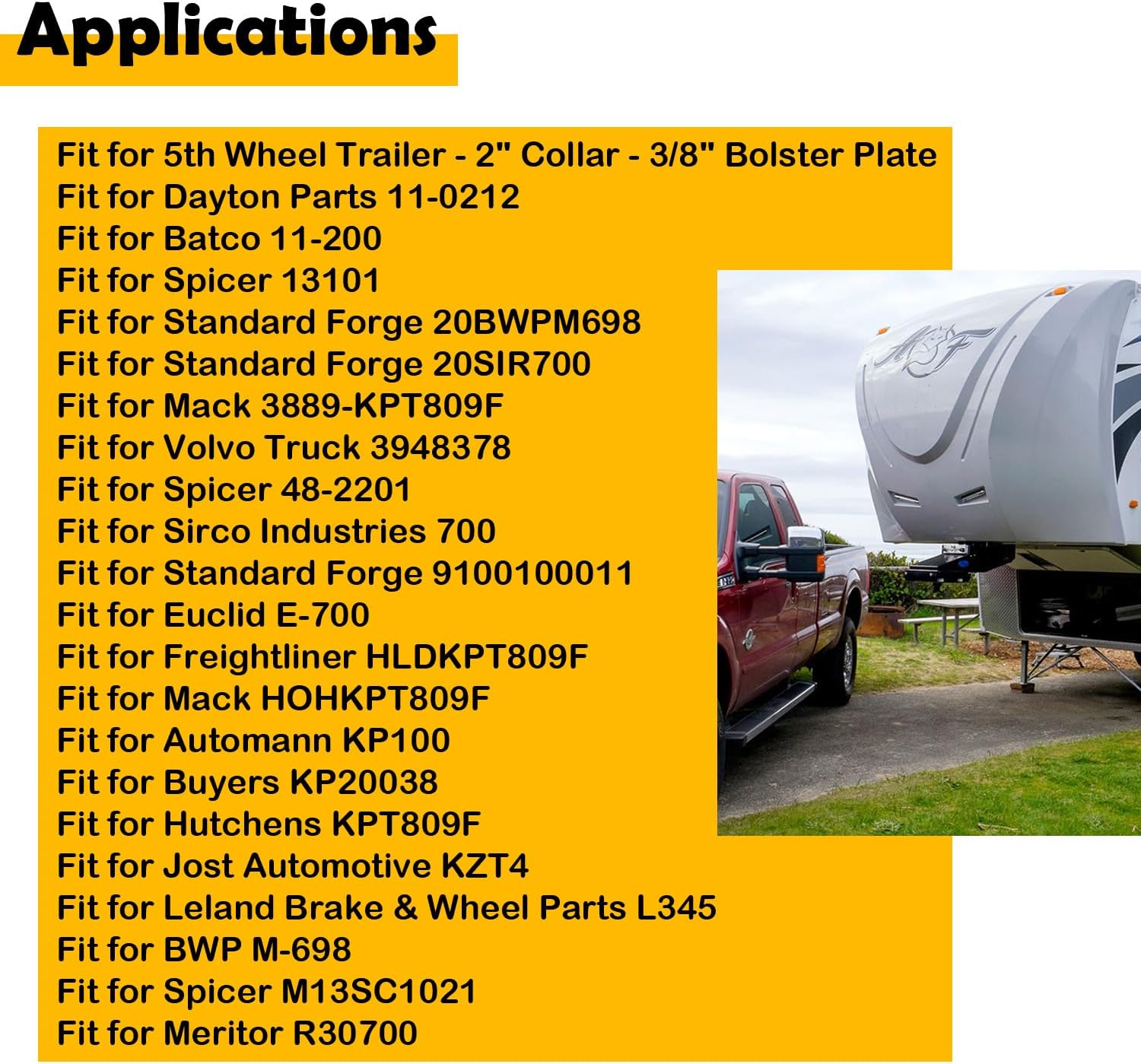 WA15 5050 Forged Steel Trailer King Pin with 2" Collar and 3/8" Bolster Plate Compatible with 5th Wheel Trailers for Enhanced Towing Stability and Load Capacity