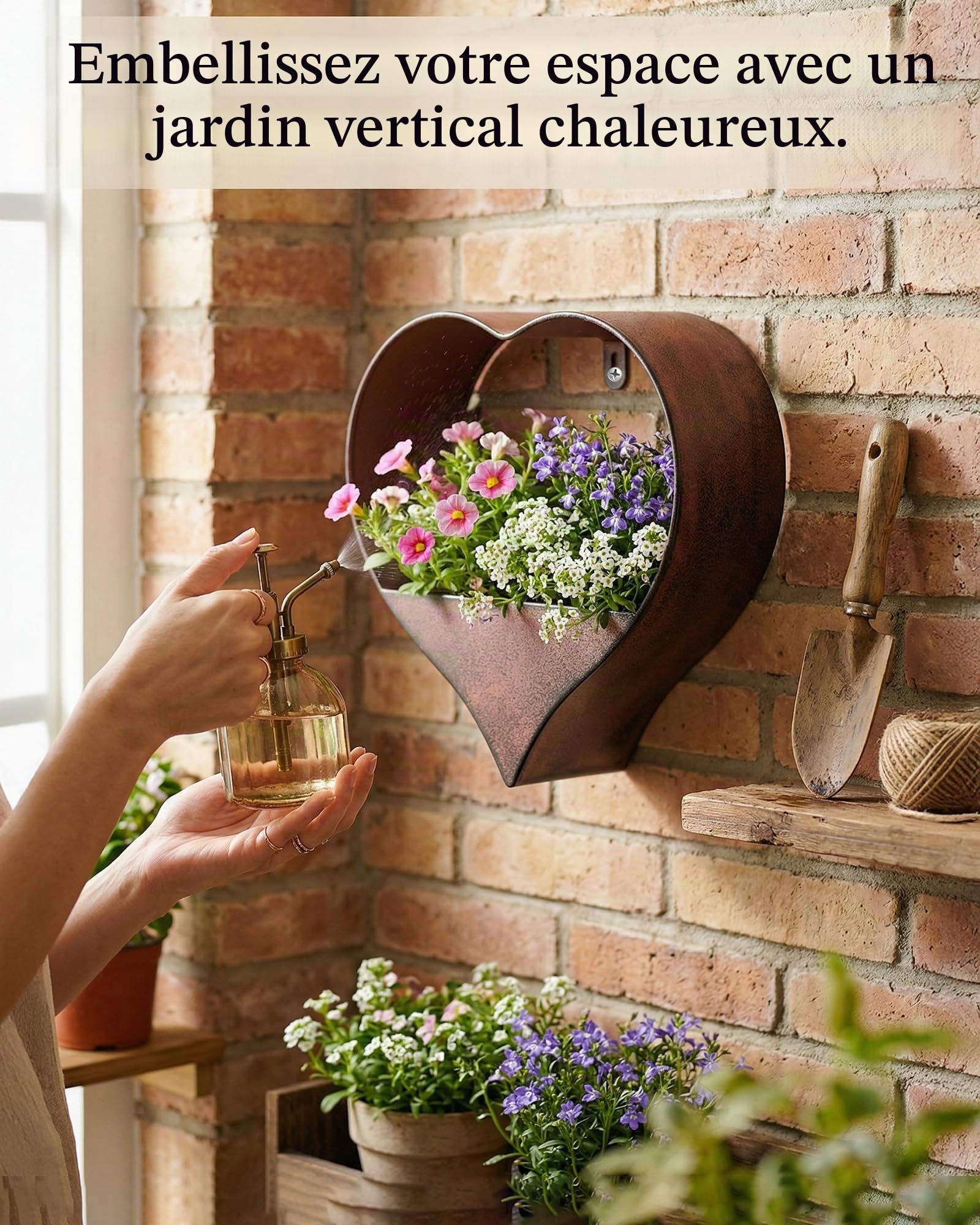 Pot de Fleurs Métal Cœur Cuivre Vieilli à Suspendre Décoration Jardin