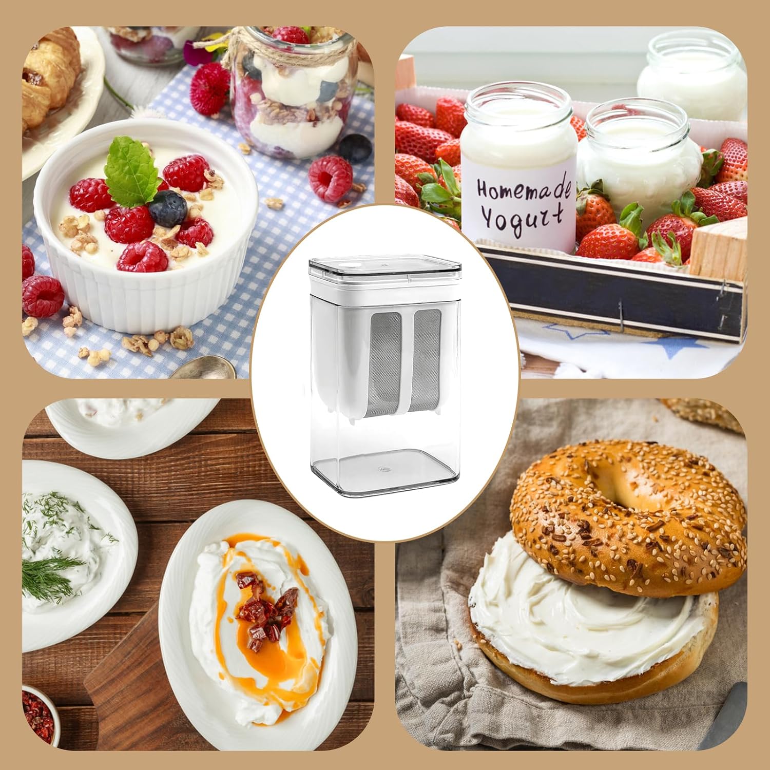 Greek Yogurt Strainer with Lid, 1100ml Large Capacity Yogurt Maker Filter with Fine Mesh Bag, Whey Separator Kitchen Tool for Thick Yogurt Soybean Milk Kefir Cheese Soup Fruit Juice Coffee thumbnail