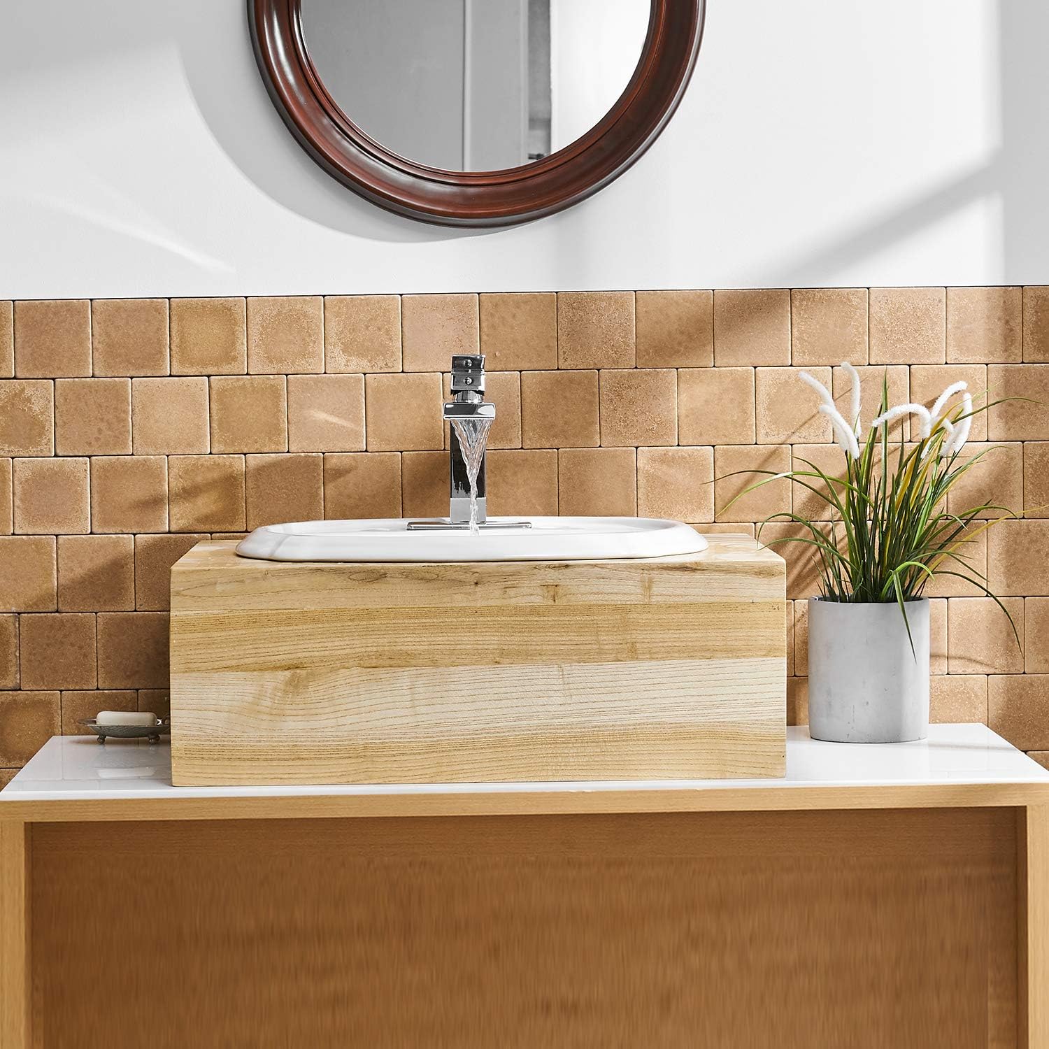 Top Brands BWE Bathroom Faucet Chrome Modern Waterfall Single Hole Bathroom Sink Faucet Parts Spout Bath Lavatory Vanity and Supply Hose Single Handle Square