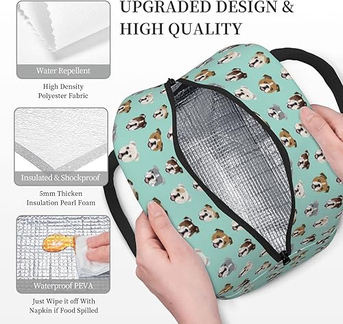 Miniatura 4 de Aeoiba Cara de perro Bulldog inglés, bolsa de almuerzo aislada verde menta, bolsa de almuerzo, contenedor de alimentos gourmet, bolsa cálida para