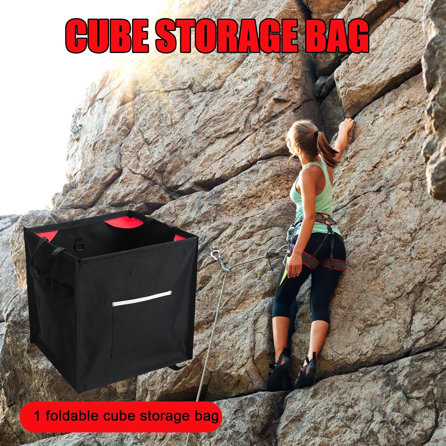 Arrowbash Throw Line Cube Bag - Easy Folding Arborist Throw Line Storage Portable Climbing Rope Organizer Box for Tree Work Outdoor Rope Accessories, Black (Red)