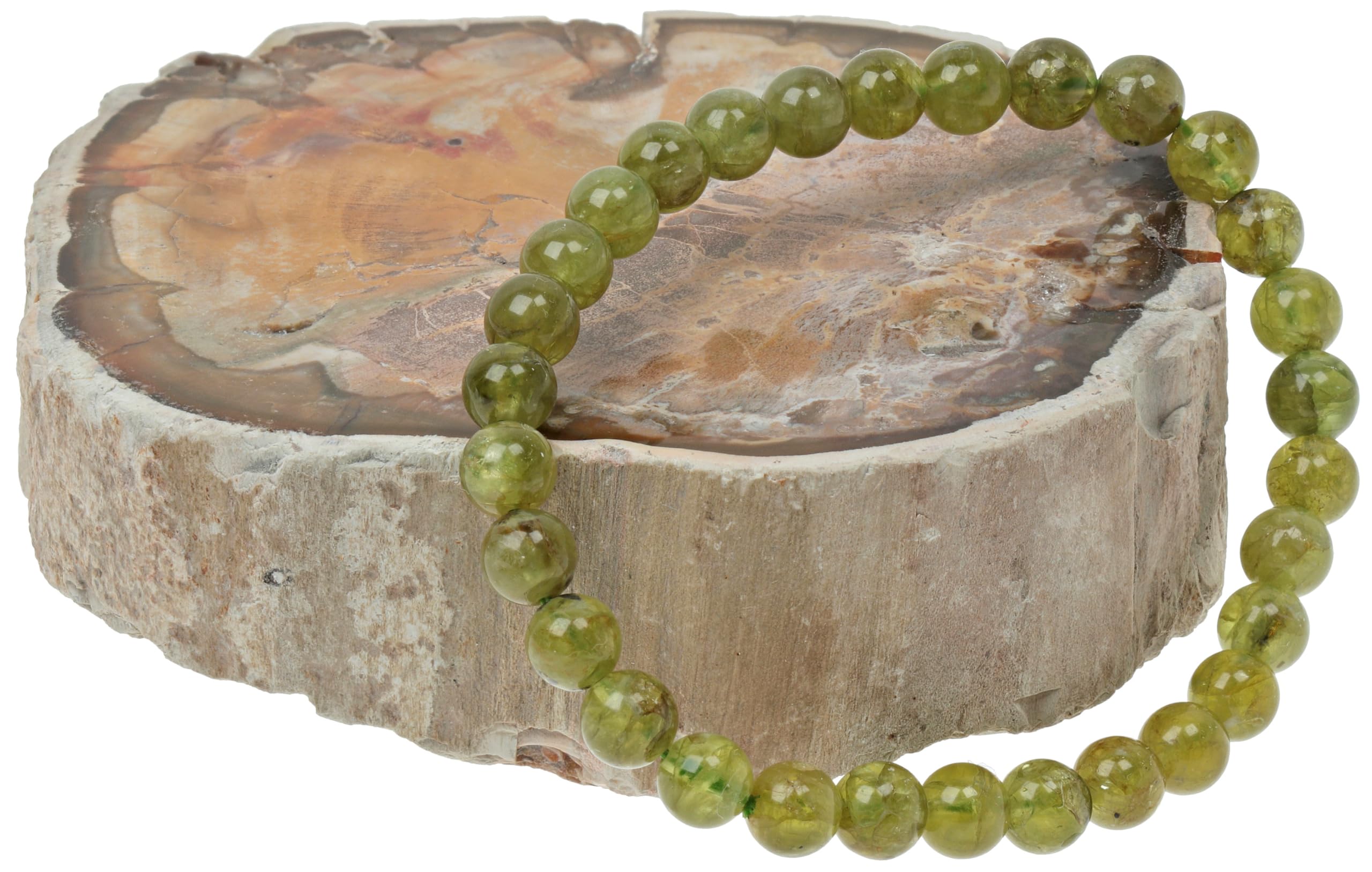 Peridot Armband 6 mm – grüner Edelstein | ELEDORO, kleine deutsche Schmuckmarke: handgefertigt, 6 mm Perlen, 19 cm, elastisch ohne Verschluss