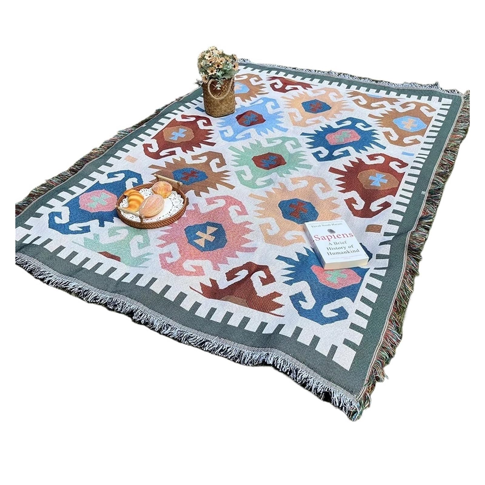 Alfombra para acampar portátil y multifuncional de 90x180cm con elegante diseño de geometría