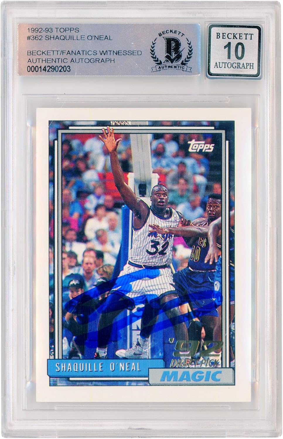 Shaquille O'Neal Orlando Magic Autographed 1992-93 Topps #362 Beckett Fanatics Witnessed Authenticated 10 Rookie Card - Basketball Autographed Cards