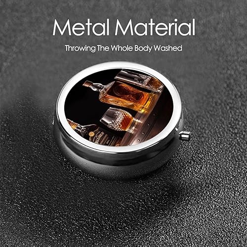 Miniatura 6 de Whisky Beer Pictures Print Round Pill Box 3 Compartment Medicine Pill Case Portable Pill Container for Daily Medicine Supplement Vitamin