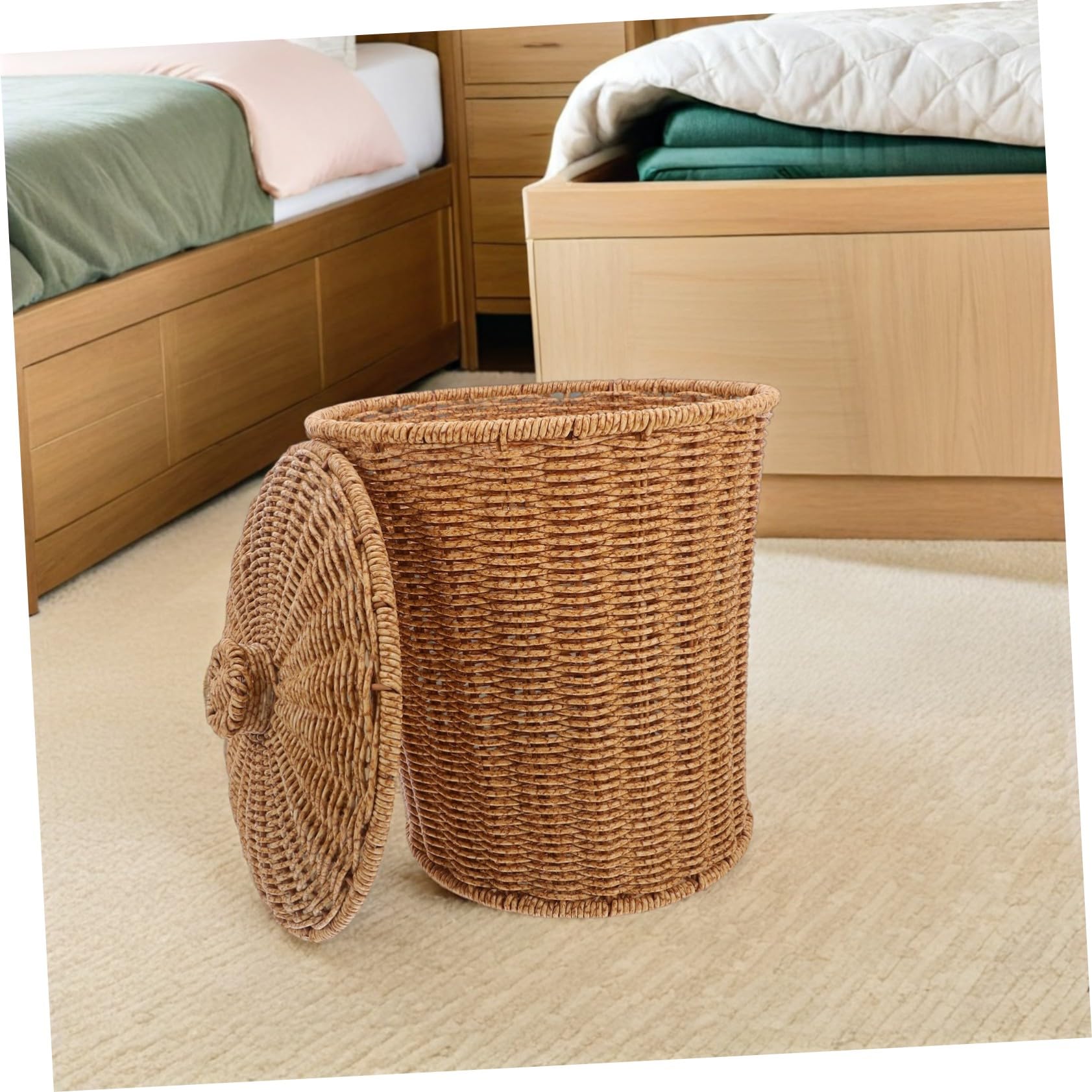 STOBAZA Panier De Rangement Tressé Main Avec Couvercle Imitation Rotin Pour Maison Panier De Rangement Tressé Pour Jouets